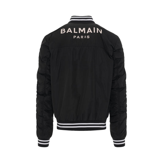 Nylon Diagonal Zip Bomber Jacket in Black/White