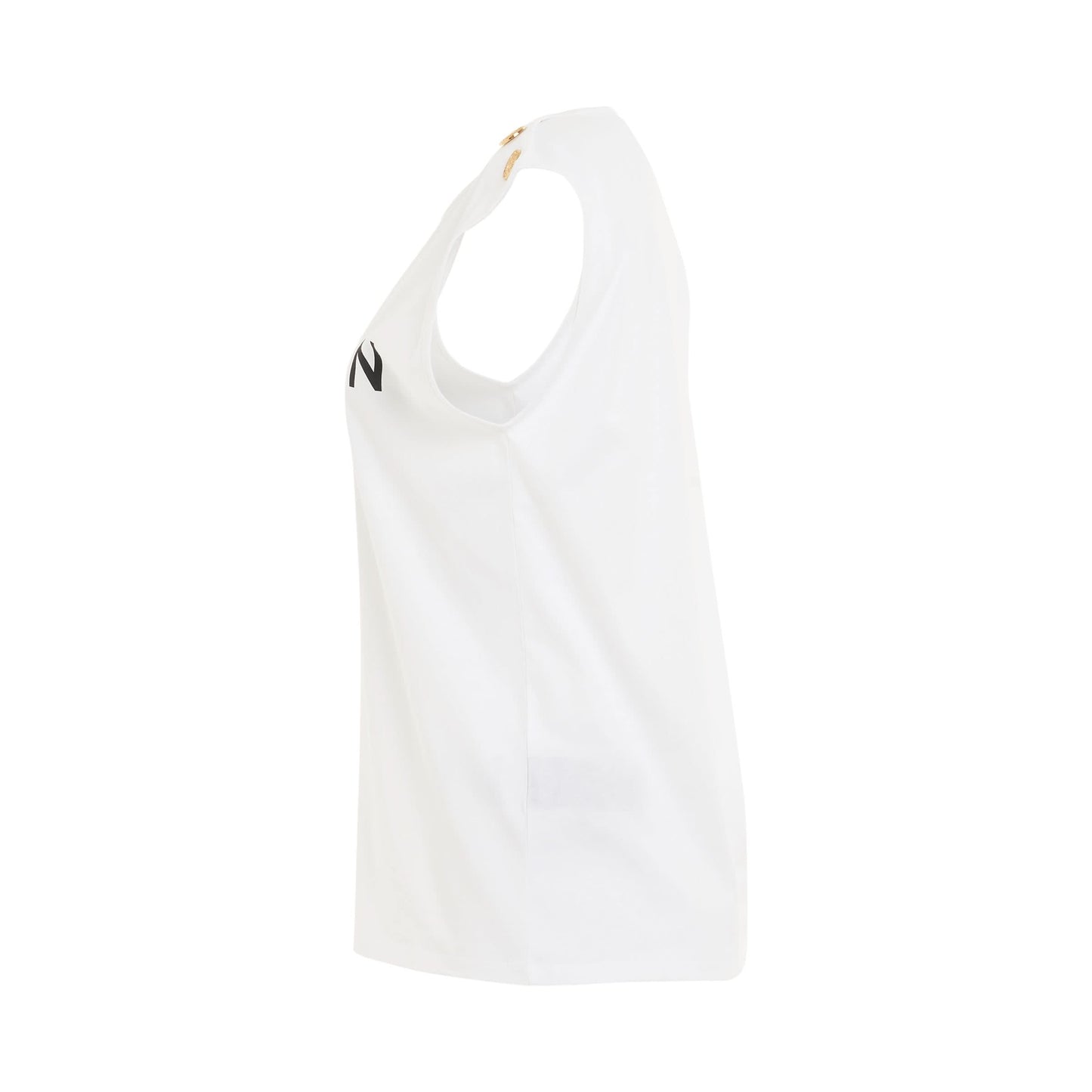 3 Button Logo Printed Tank Top in White