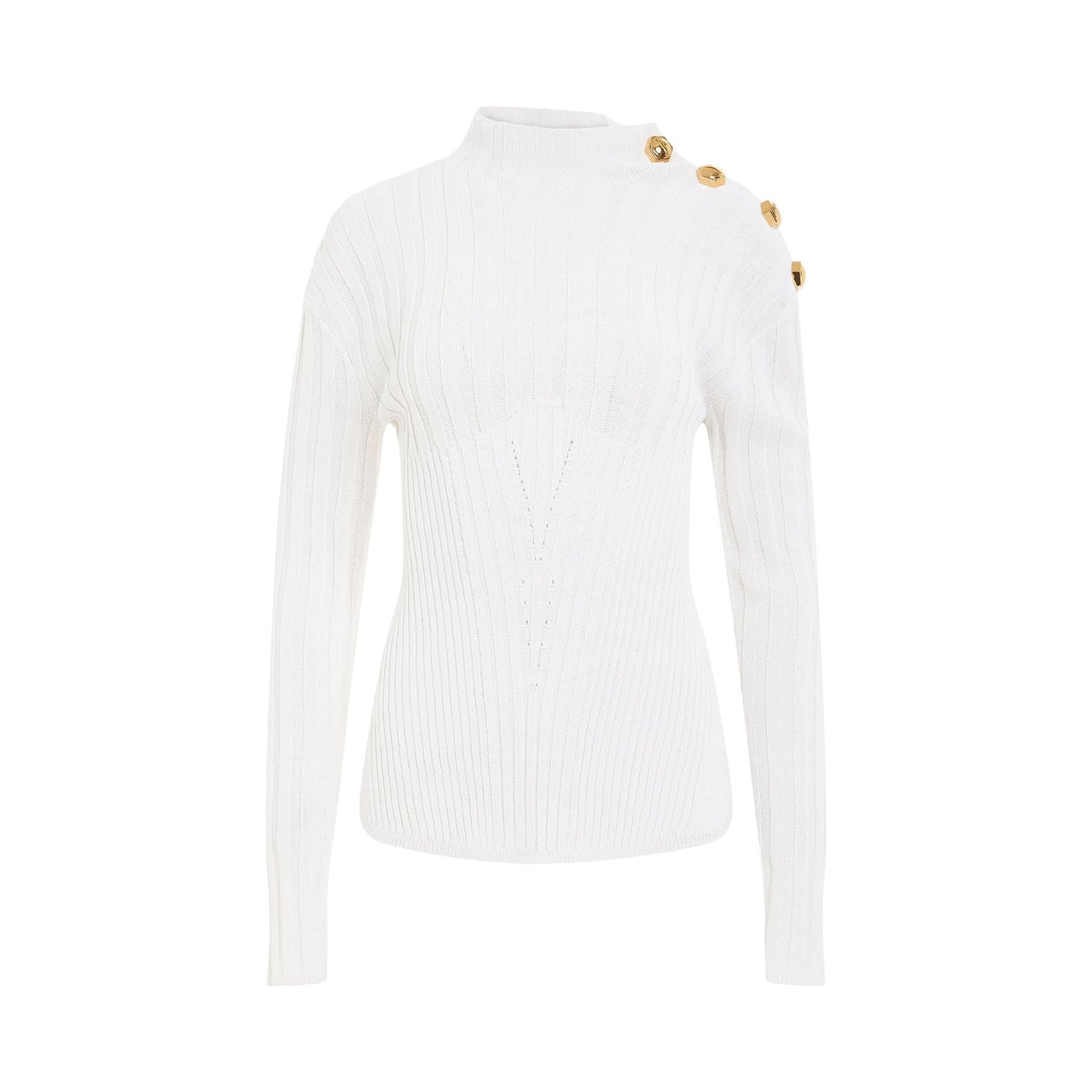 4 Button Wool Knit Pullover in White