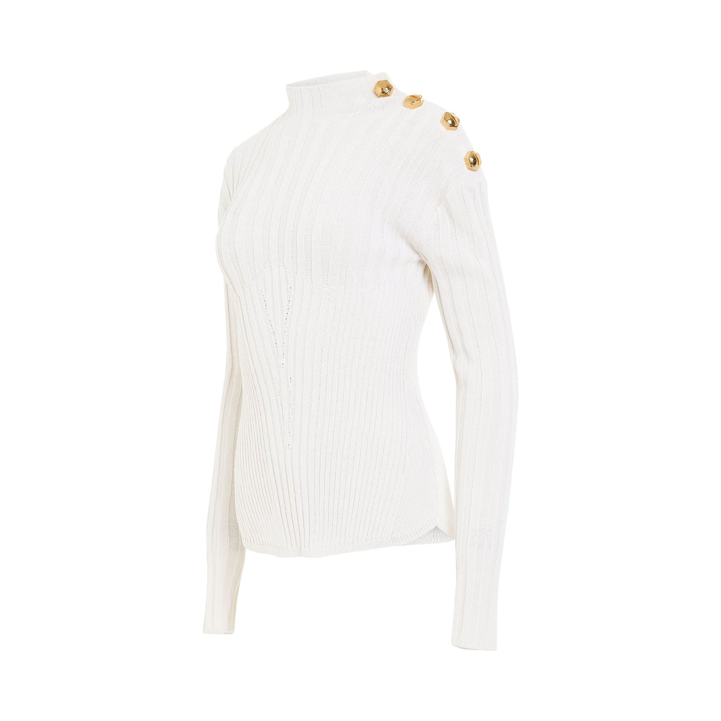 4 Button Wool Knit Pullover in White