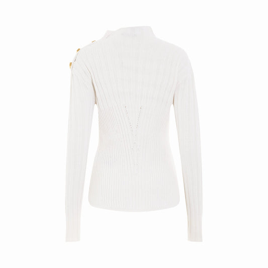 4 Button Wool Knit Pullover in White