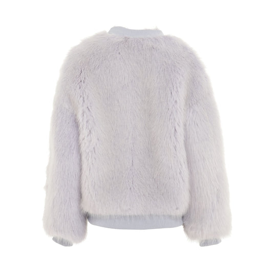 Faux Fur Buttoned Bomber Jacket in Light Blue