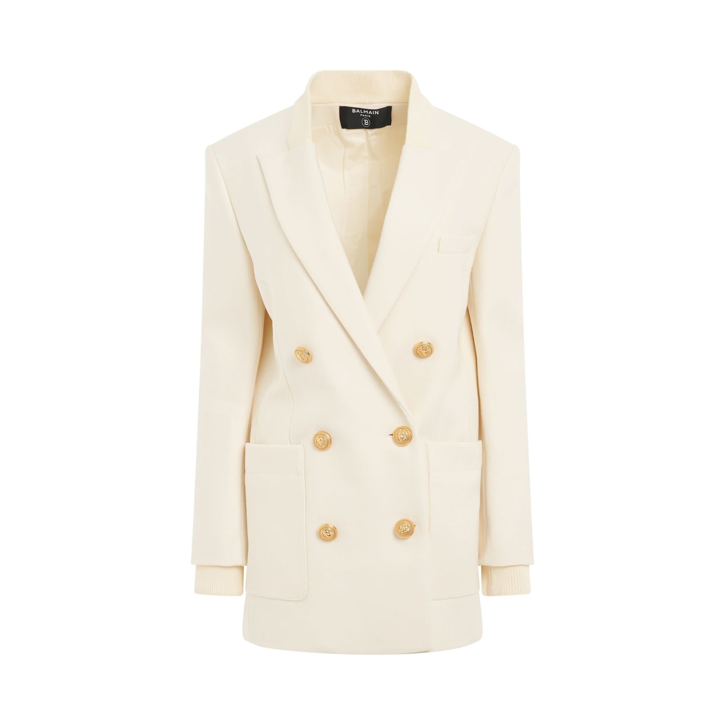 6 Button Wool Blazer Coat in Beige