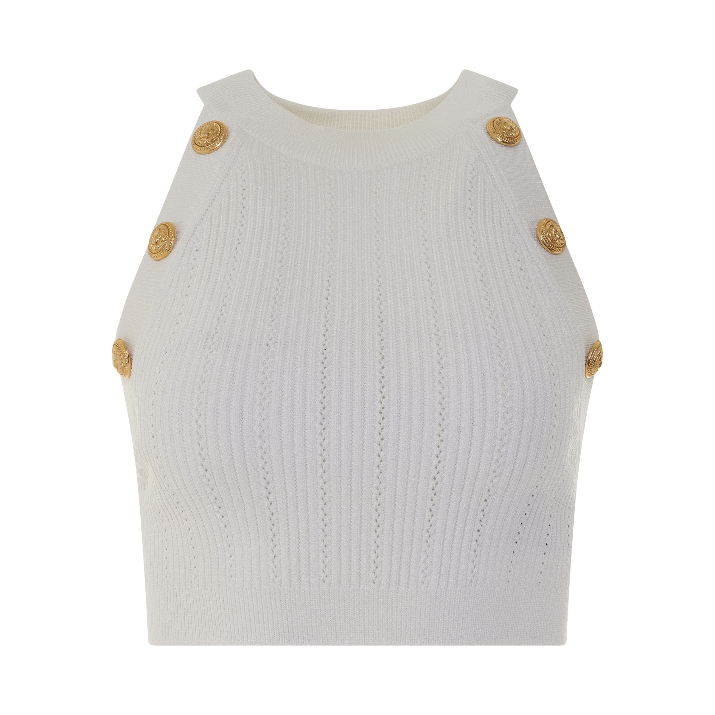 Sleeveless 6 Button Knit Crop Top in White