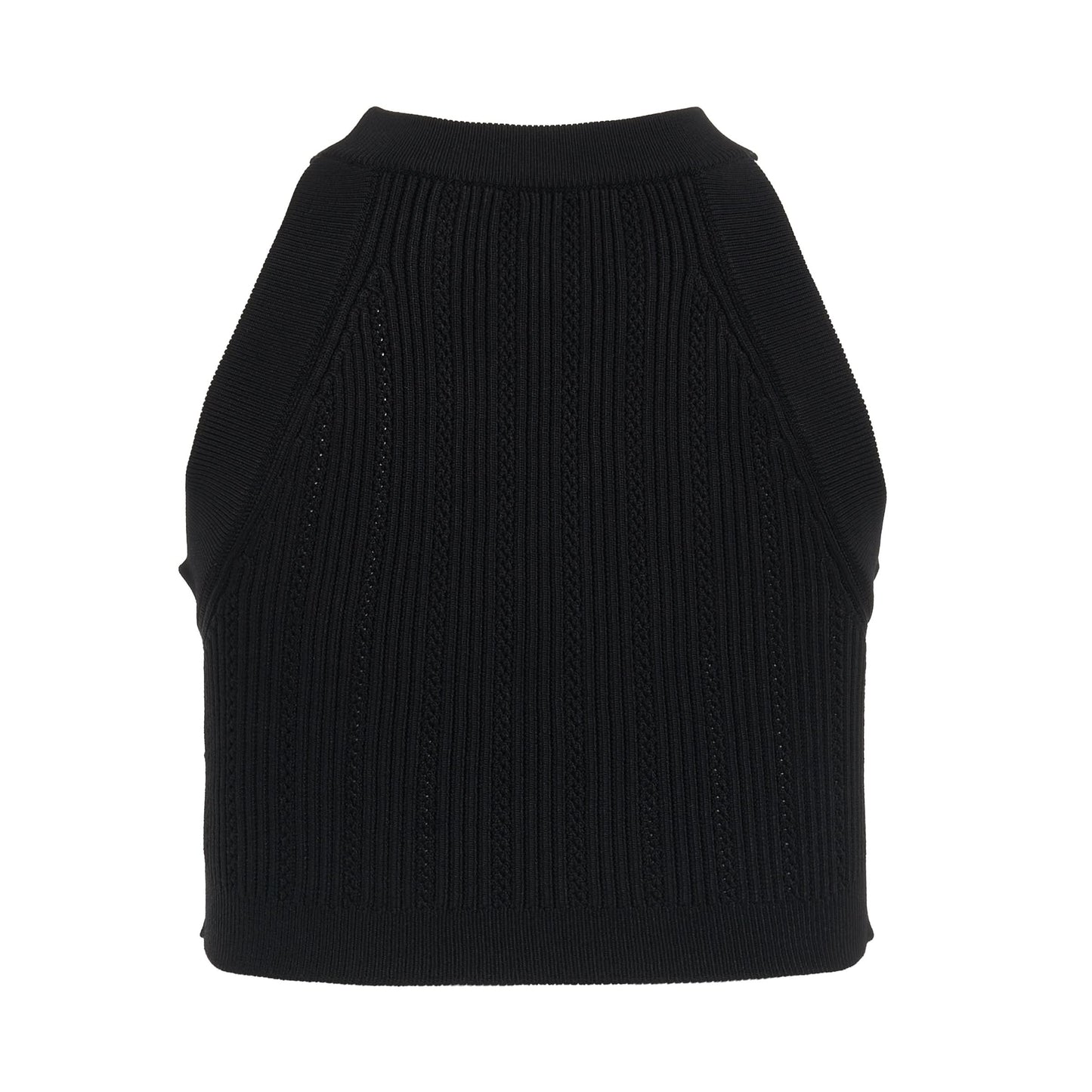 Sleeveless 6 Button Knit Crop Top in Black