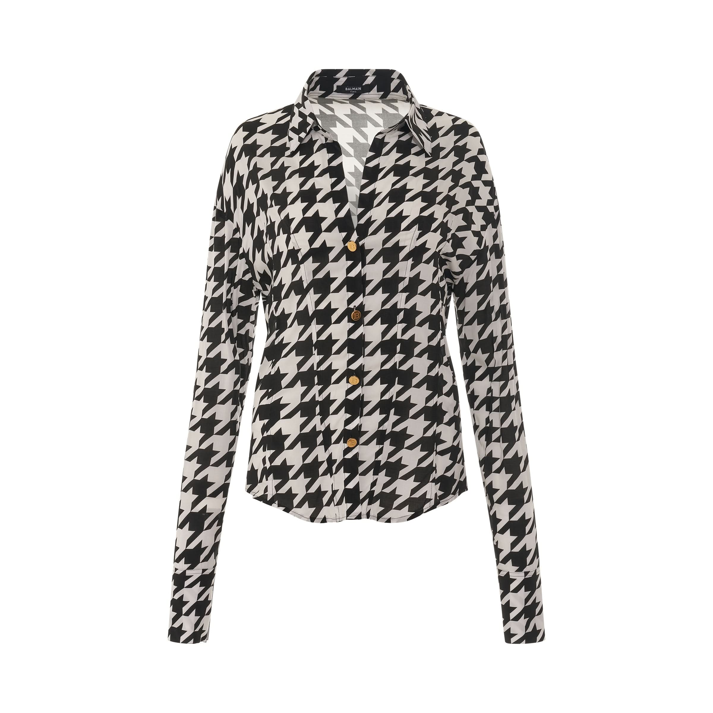 Printed Houndstooth Fitted Shirt in Black/White