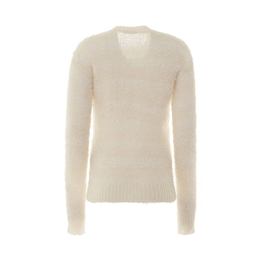 3 Button Shouder Cut Striped Knit Pullover in Egg Shell