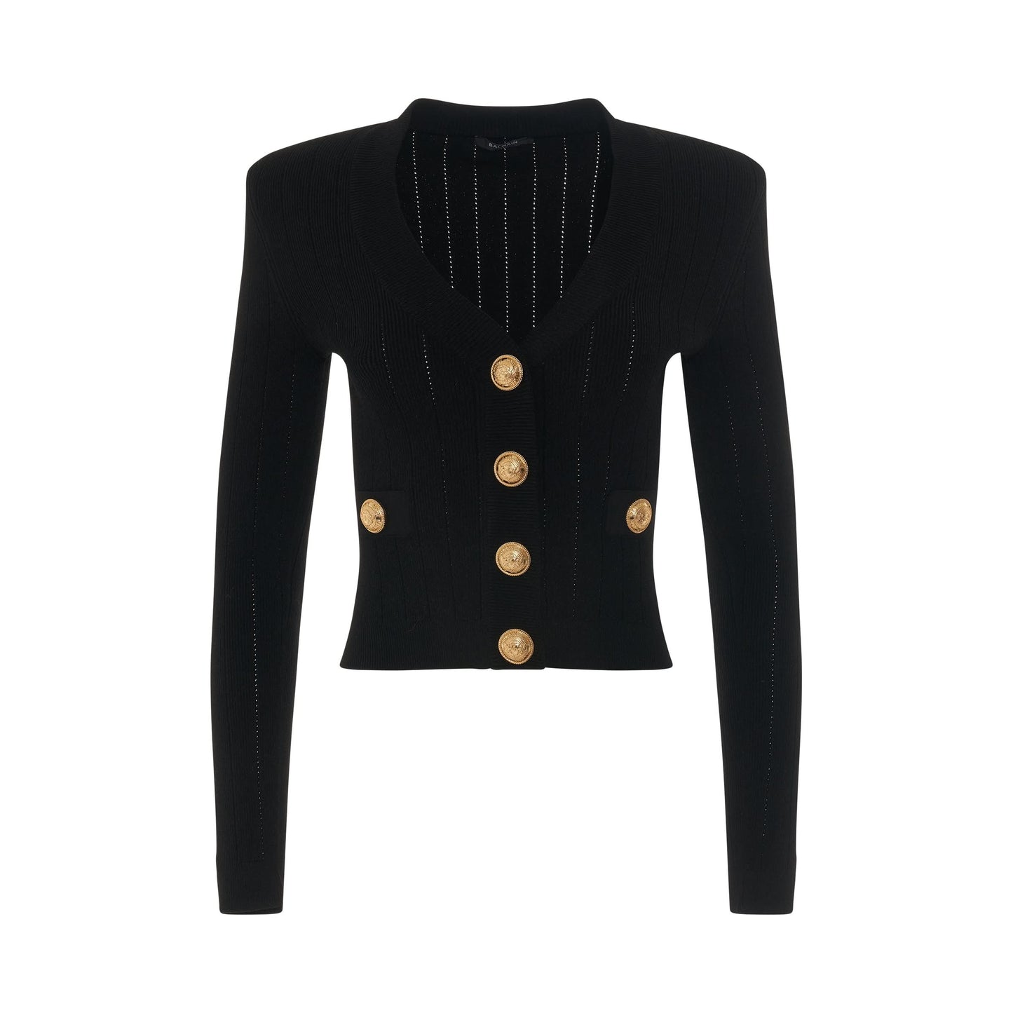 Buttoned Knit Crop Cardigan in Black