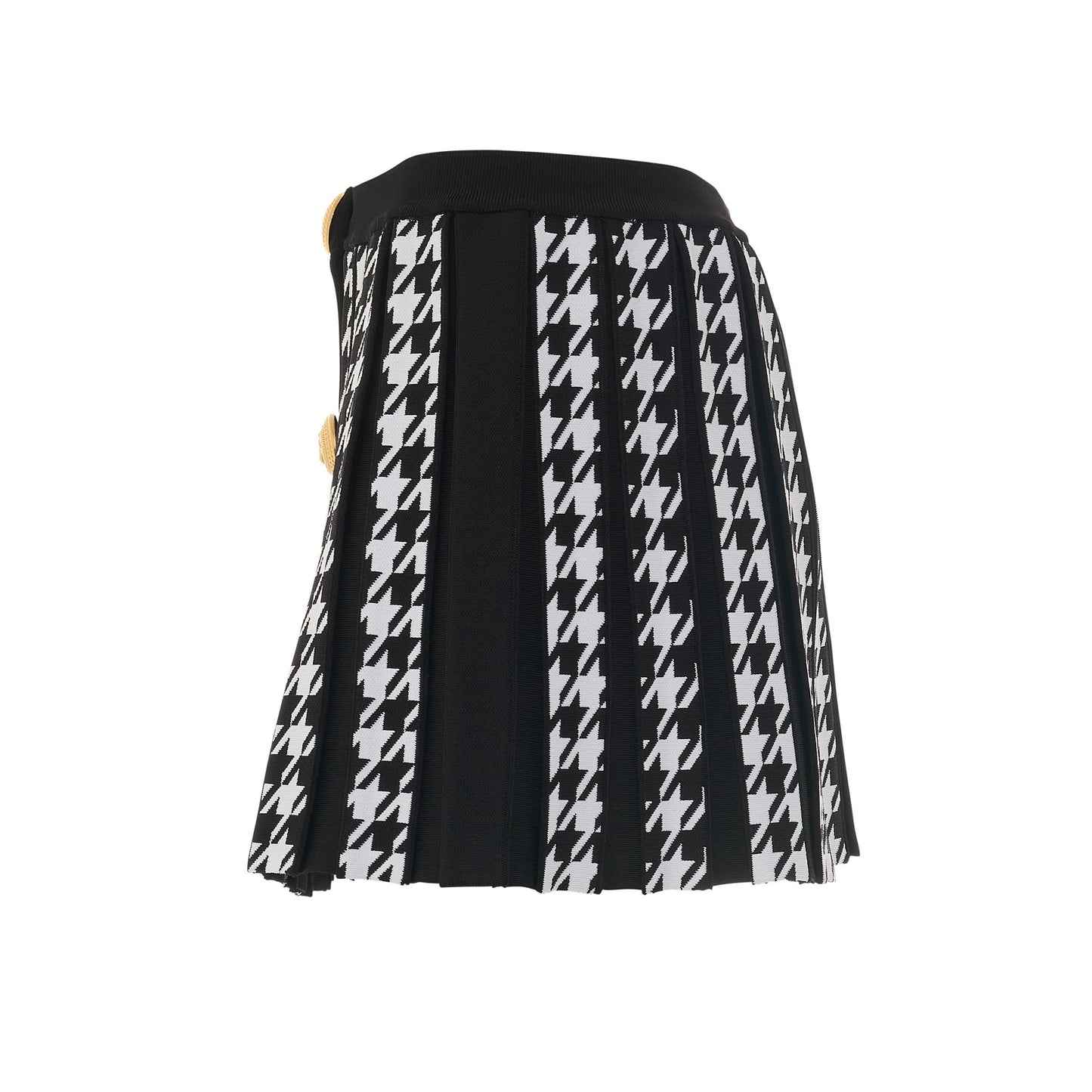 Houndstooth Pleated Knit Mini Skirt in Black/White