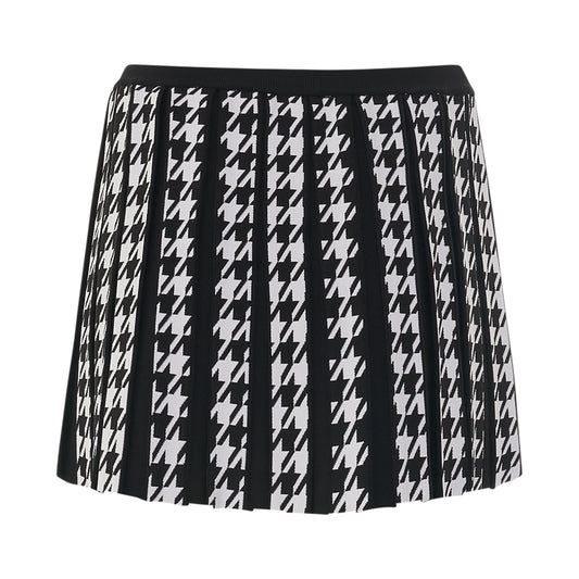 Houndstooth Pleated Knit Mini Skirt in Black/White