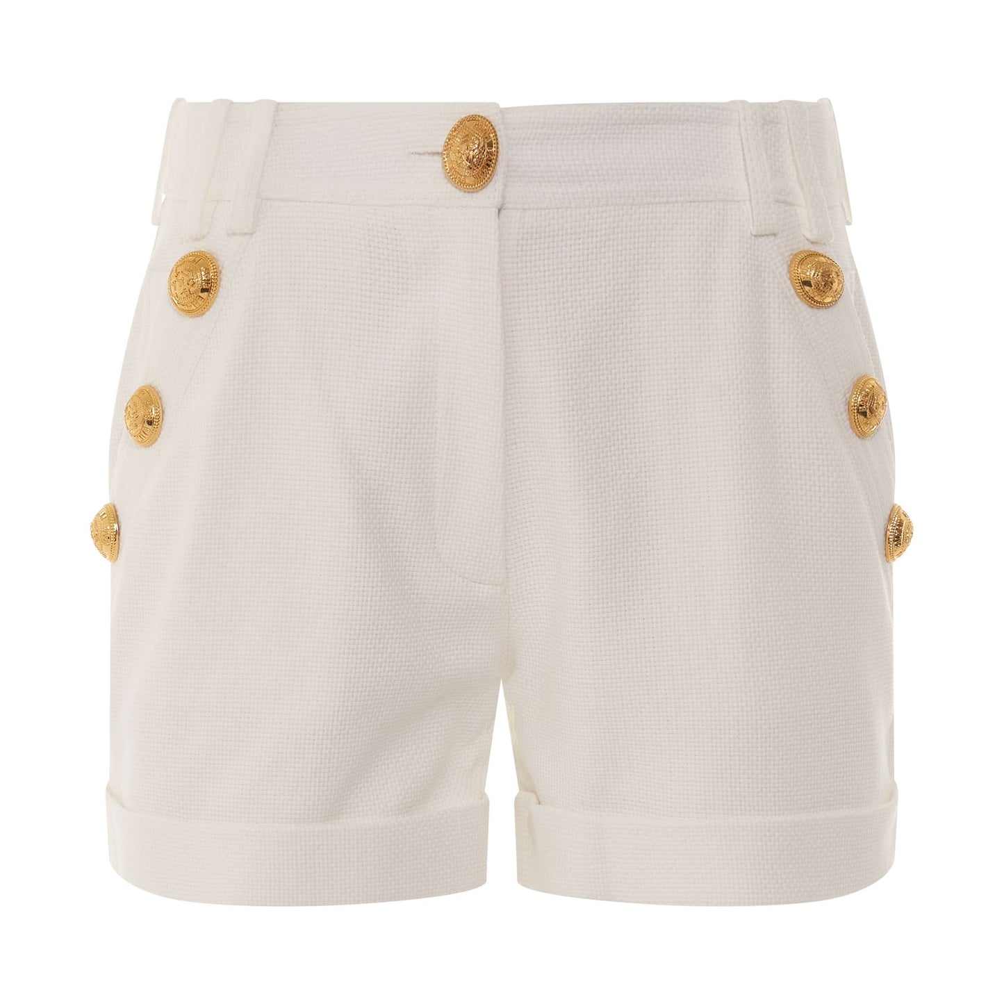 6 Button Low Rise Cotton Pique Shorts in White