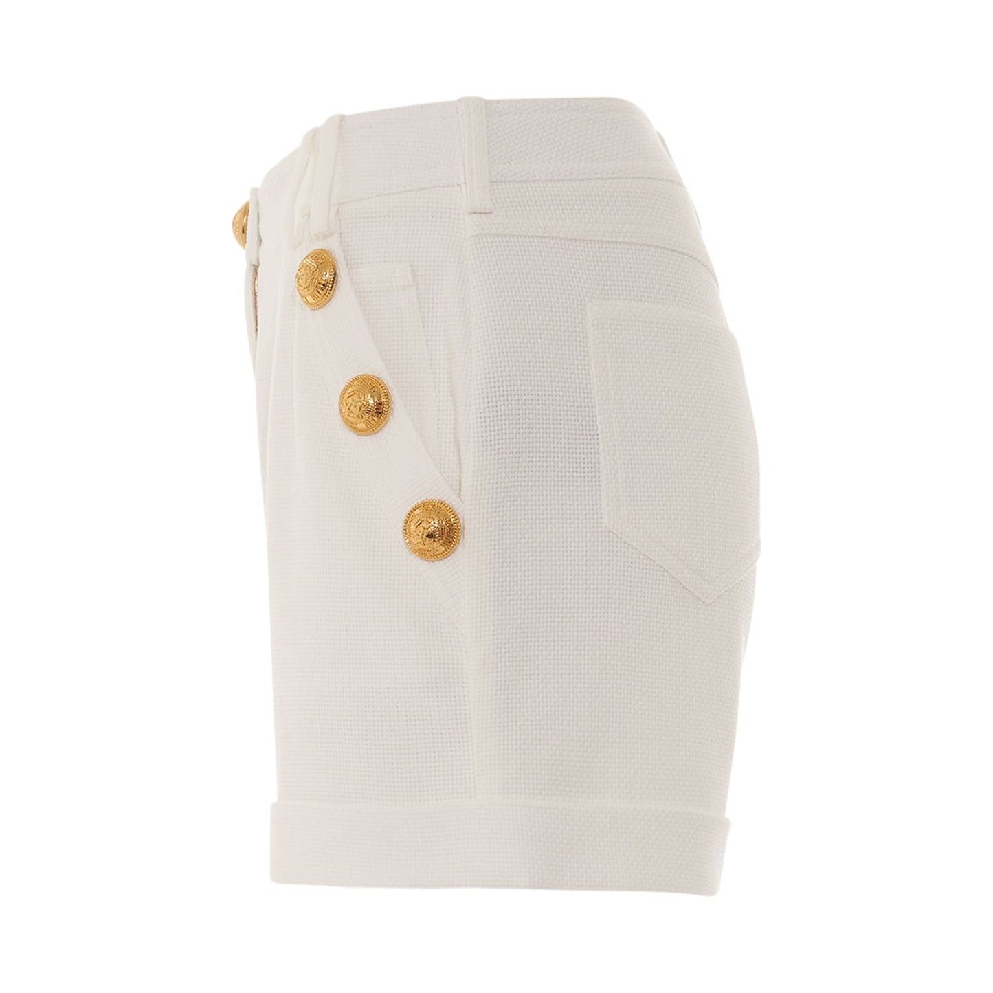 6 Button Low Rise Cotton Pique Shorts in White