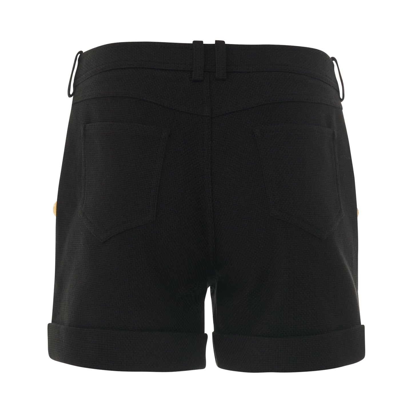 6 Button Low Rise Cotton Pique Shorts in Black