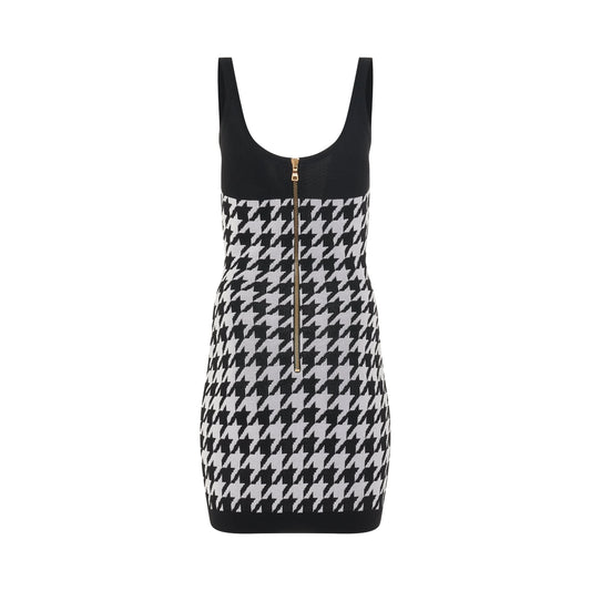 Buttoned Houndstooth Short Knit Drss in Black/White