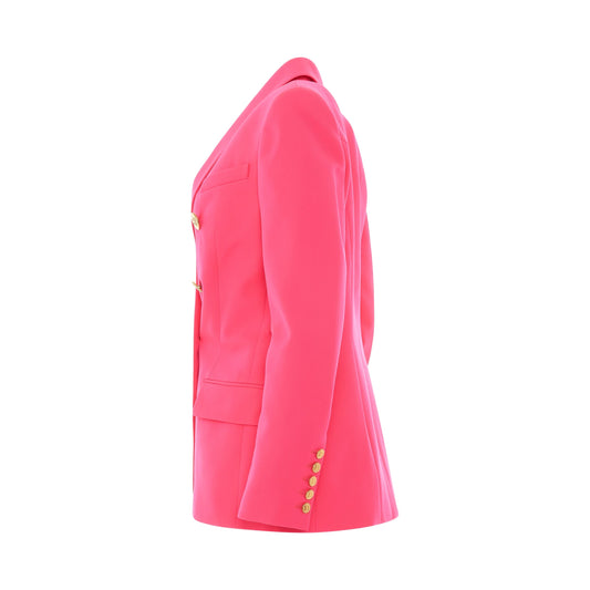 6 Button Double Breasted Long Jacket in Neon Pink