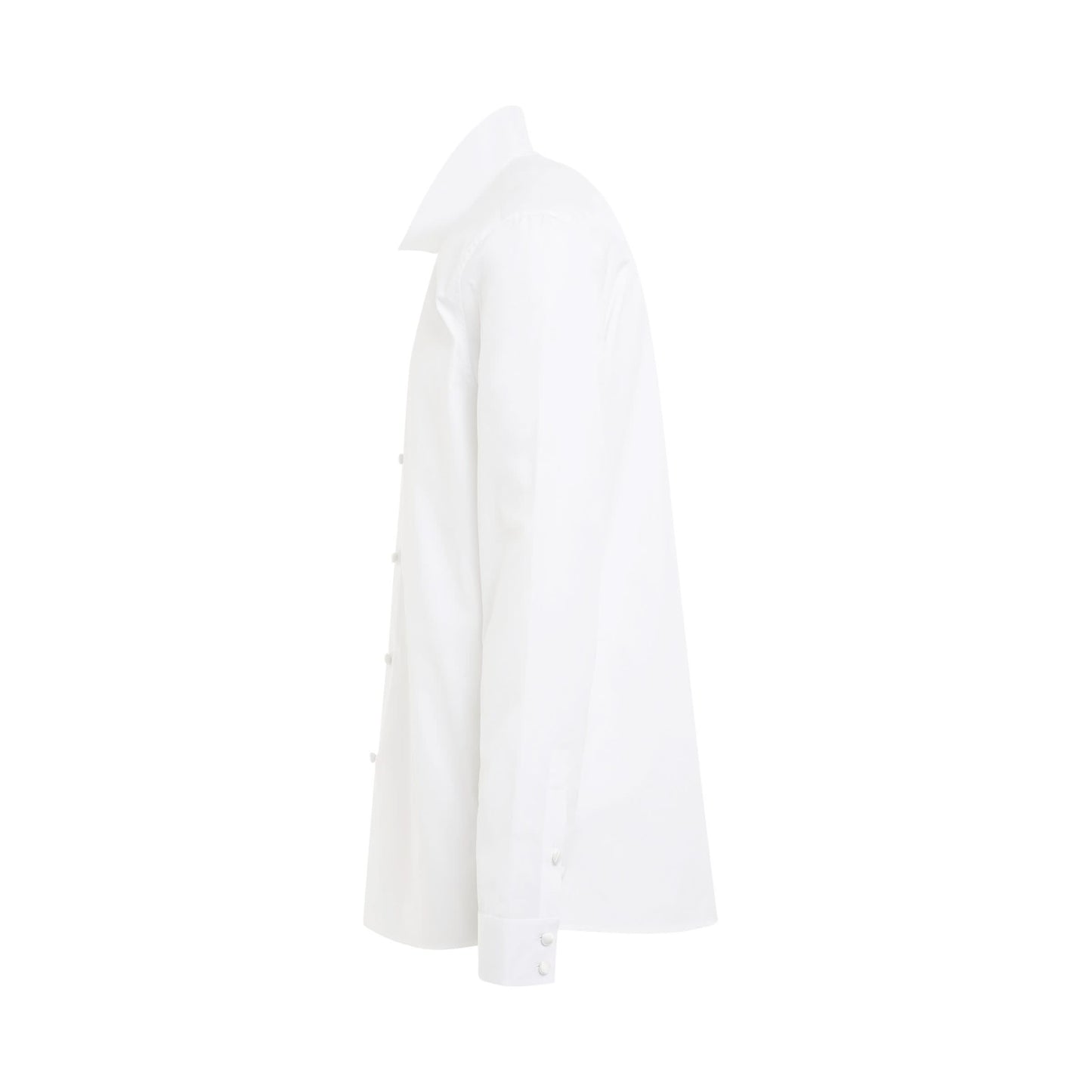 Satin Covered Buttons Cotton Shirt in White