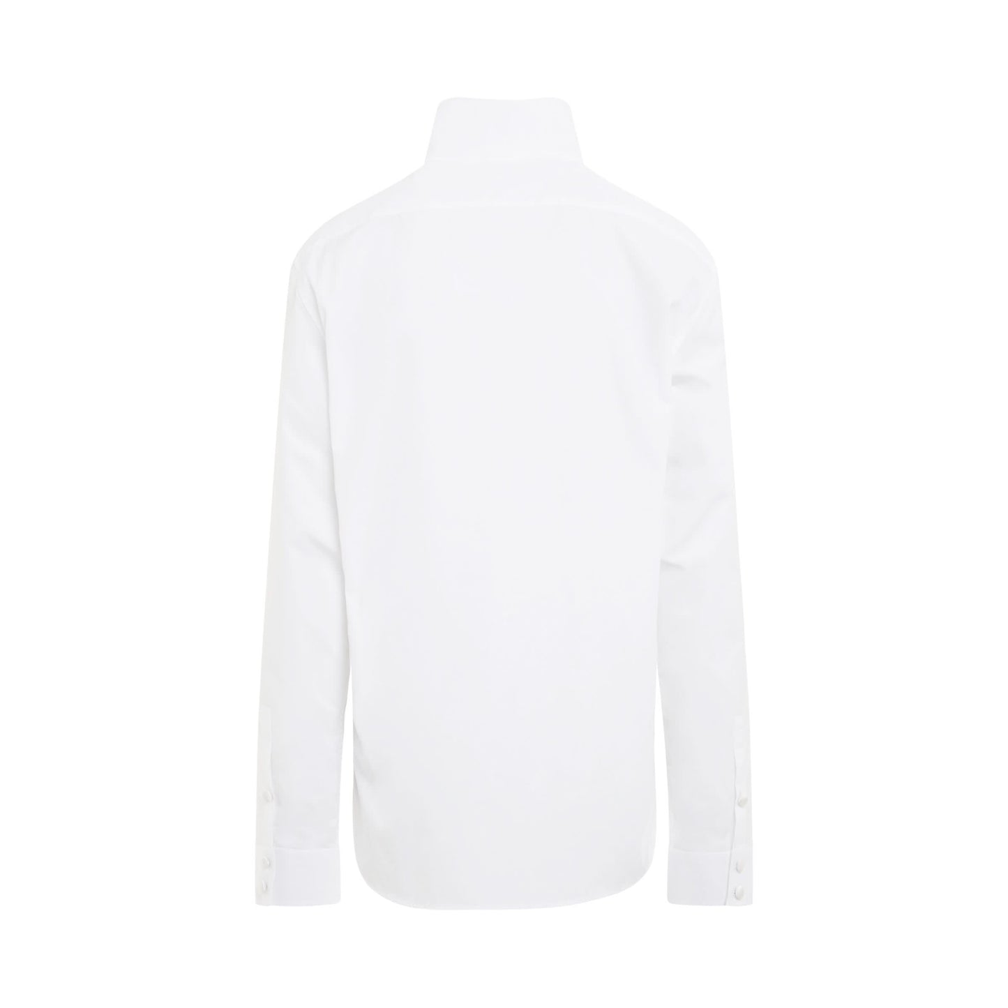 Satin Covered Buttons Cotton Shirt in White