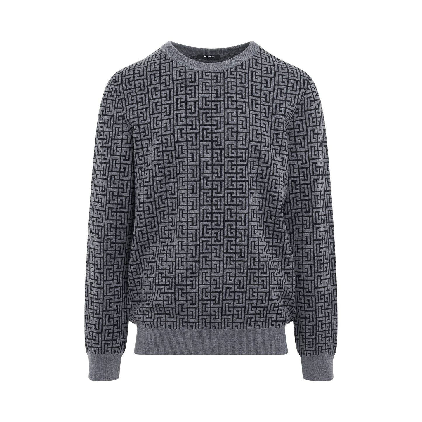 Monogram Wool 
Linen Crewneck in Black/Grey