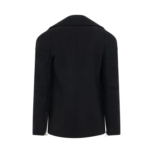 Motor Shoulder Wool Peacoat in Black