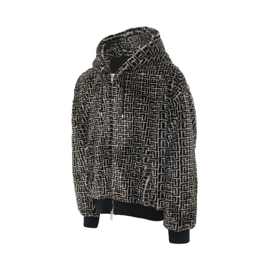 Monogram Faux Fur Hoodie in Ivory/Black