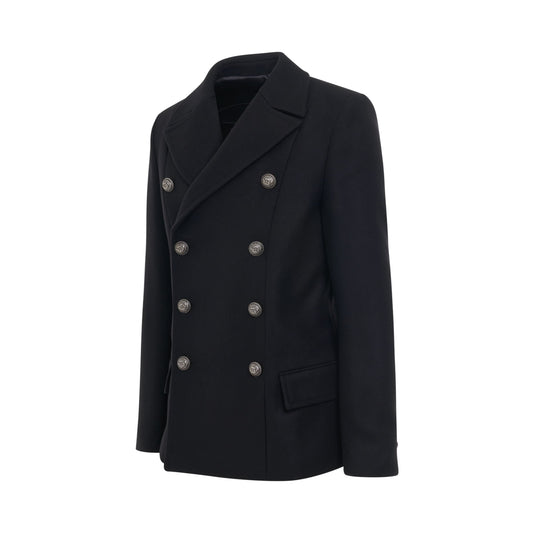 8 Button Wool Pea Coat in Black