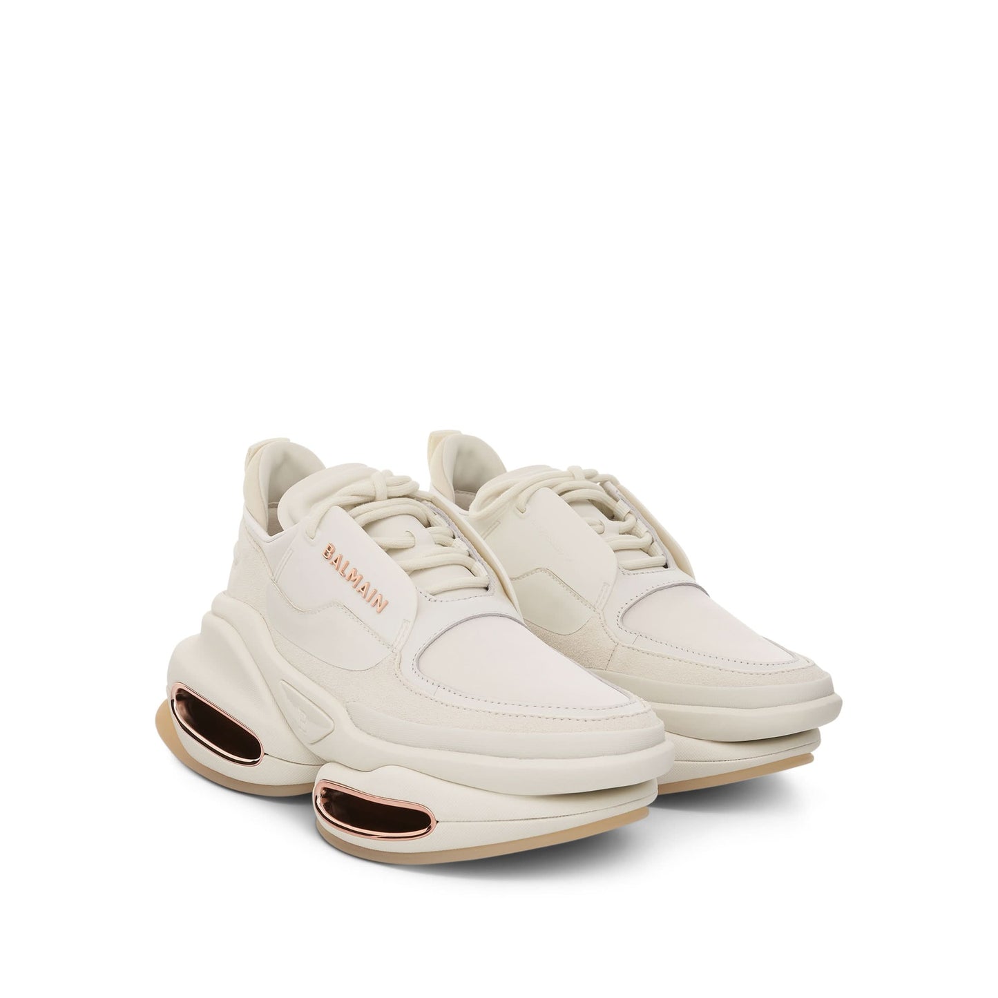 B Bold Low Calfskin 
Suede Sneaker in White