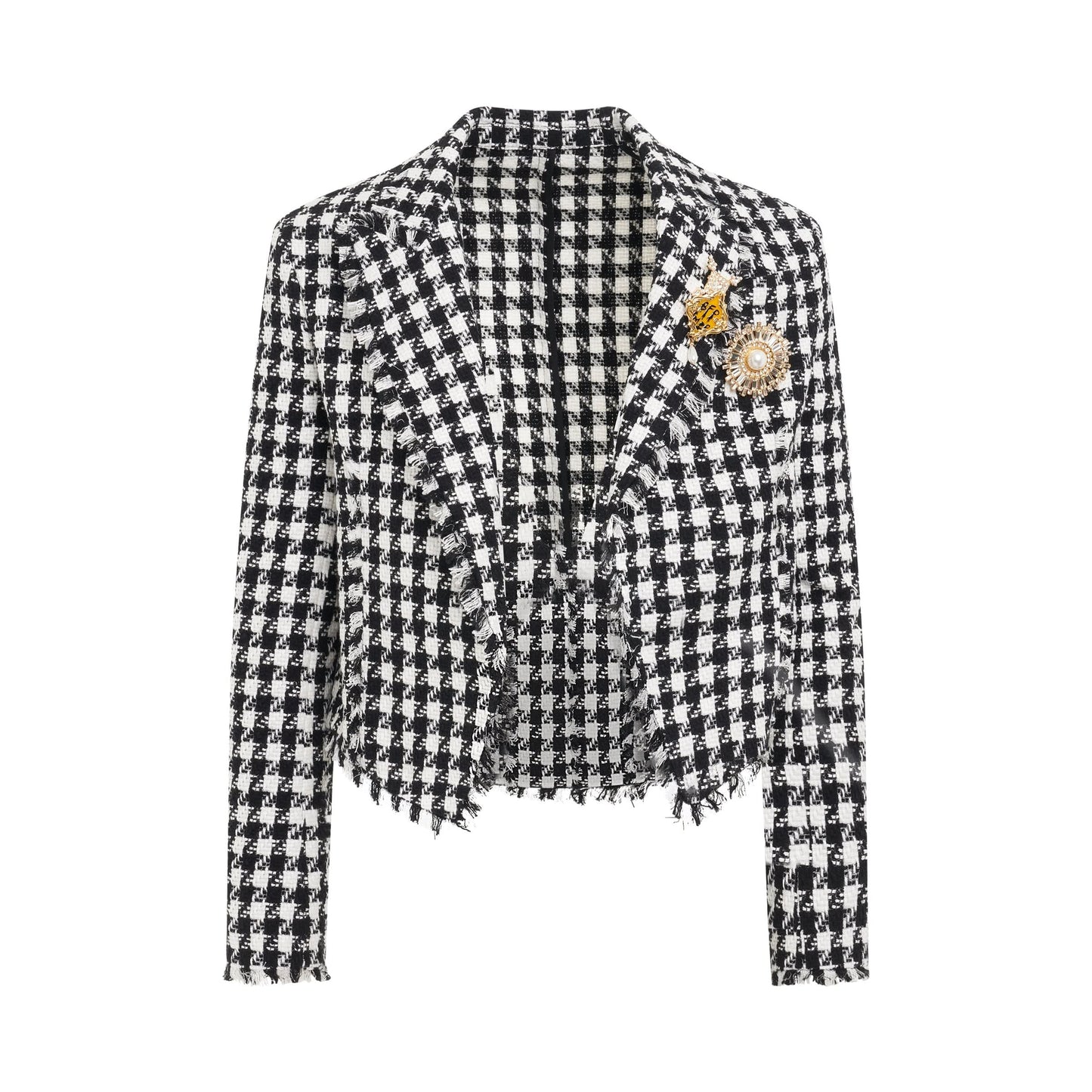 Houndstooth Tweed Spencer Jacket in White/Black