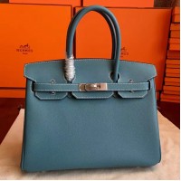 Hermes Blue Jean Epsom Birkin 30cm Handmade Bag