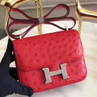 Hermes Mini Constance 18cm Red Ostrich Leather