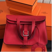 Hermes Halzan Bag In Red Clemence Leather