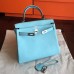Hermes Blue Atoll Clemence Kelly 25cm Retourne Handmade Bag