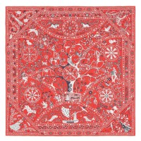 Hermes Red Peuple du Vent Bandana Shawl