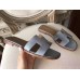 Hermes Oran Sandals In Blue Lin Epsom Leather