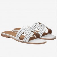 Hermes Oran Studs  Sandals In White Leather