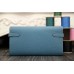 Hermes Kelly Longue Wallet In Jean Blue Clemence Leather