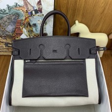 Hermes Birkin a l’envers 35 Bag in Ebene Clemence Leather and Canvas