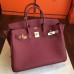 Hermes Bordeaux Clemence Birkin 40cm Handmade Bag
