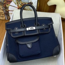 Hermes Birkin Cargo 25 Bag in Blue Toile and Black Swift Leather