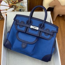 Hermes Birkin Cargo 25 Bag in Blue Toile and Navy Blue Swift Leather
