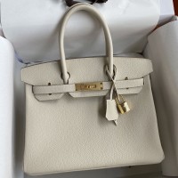 Hermes Birkin 30CM Retourne Handmade Bag In Craie Clemence Leather