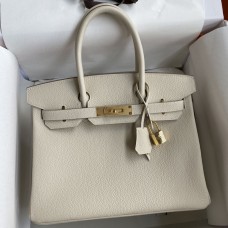 Hermes Birkin 30CM Retourne Handmade Bag In Craie Clemence Leather