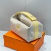 Hermes Bride-a-Brac Large Case in Ecru Canvas with Jaune Ambre Zigzag Motifs