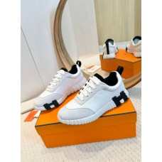 Hermes Men's Bouncing Sneakers in White Leather
