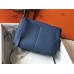 Hermes Halzan Bag In Blue Agate Clemence Leather