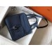 Hermes Halzan Bag In Blue Agate Clemence Leather