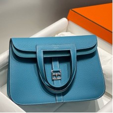 Hermes Halzan 25 Bag in Blue Jean Clemence Leather
