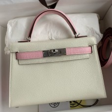 Hermes Kelly Mini II Sellier Bicolor Handmade Bag in Nata and Mauve Sylvestre Epsom Calfskin