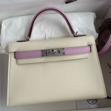 Hermes Kelly Mini II Sellier Bicolor Handmade Bag in Nata and Rose Sakura Chevre Mysore Leather