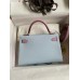 Hermes Kelly Mini II Sellier Bicolor Handmade Bag in Blue Brume and Mauve Sylvestre Epsom Calfskin
