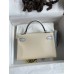 Hermes Kelly Mini II Sellier Bicolor Handmade Bag in Nata and Blue Brume Chevre Mysore Leather